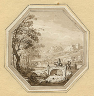 X 044r
          <br/>
          Italiaans landschap met twee bruggen
          <br/>
          <em>Ittmann, L. (werkzaam ca. 1800)</em>